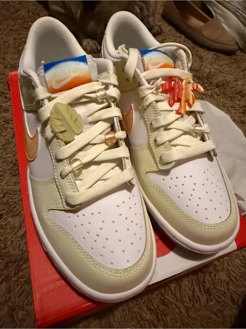 Nike Kids Low-Top Sneakers in Cream with Orange Swoosh